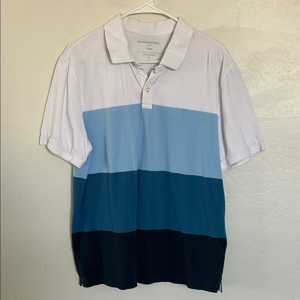 Banana Republic Men's White and Blue Colorblock Polo